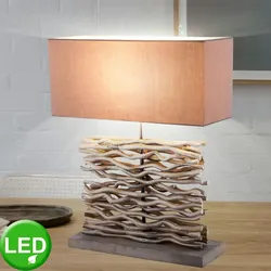 etc-shop Schreib Tisch Lampe Wohn Zimmer Beistell Leuchte Textil Holz Strahler im Set inkl. LED Leuchtmittel