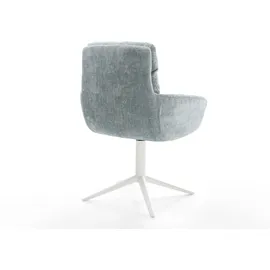 DeLife Drehstuhl Abelia-Flex mit Armlehnen Chenille Pastellblau Fußkreuz Weiß 360° drehbar Wippfunktion, Esszimmerstühle