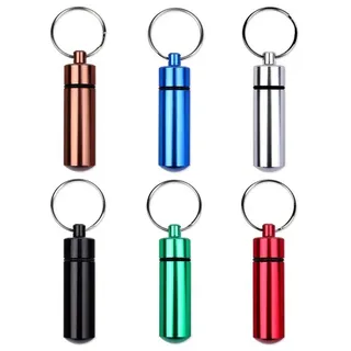 Schramm Schramm® 6er Pack Schlüsselanhänger Alu Tablettenbox Mini Pillen Dose Adress Tabletten Kapsel Box Pillenbox Box Aufbewahrungsbox Aluminium Cash Stash 6 farbig Sortiert