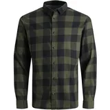 JACK & JONES Gingham Twill Langarmhemd Dusty Olive / Slim Fit XL