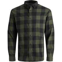 JACK & JONES Gingham Twill Langarmhemd Dusty Olive / Slim Fit XL