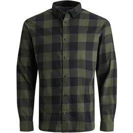 JACK & JONES Gingham Twill Langarmhemd Dusty Olive / Slim Fit XL