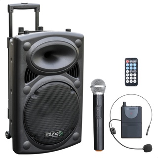 Ibiza - PORT12VHF-BT - Tragbarer Lautsprecher 12"/700W MAX mit 2 Mikrofonen (VHF), Fernbedienung und Schutztasche - Bluetooth, USB, SD - 5 bis 7 Stunden Betriebsdauer - Speaker Box