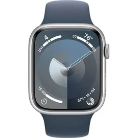 Apple Watch Series 9 GPS 45 mm Aluminiumgehäuse silber, Sportarmband sturmblau M/L