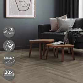 ML-Design PVC Bodenbelag Click Vinyl-dielen Vinylboden, 61cmx12,8cmx4,2mm, Dicke 4,2mm, 1,56m2/20 Dielen, Fischgrät Eiche Dunkel Braun, Holzoptik, wasserfest, Belastungsklasse 34