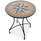 Raburg Gartentisch Mosaiktisch, Balkon- und Terrassentisch, 60 cm Ø, 72 cm hoch, Mayla (rund), liebevolle Handarbeit, Mosaikmuster, schwarzes Metallgestell beige|grau