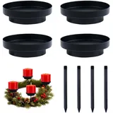 Joxessaien Kerzenhalter Adventskranz Schwarz 4er Set, 2in1 Stabkerzenhalter & Kerzenteller Metall, Abnehmbar 8cm Kerzenständer, Kerzenstecker Halterung für Adventskranz & Stumpenkerzen
