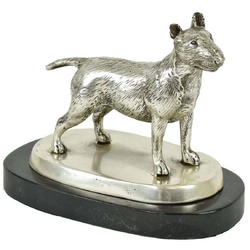 Casa Padrino Luxus Deko Bronzefigur Bullterrier Hund Silber / Schwarz 19 x 10 x H. 15 cm - Bronze Skulptur mit Marmorsockel - Dekofigur - Deko Accessoires