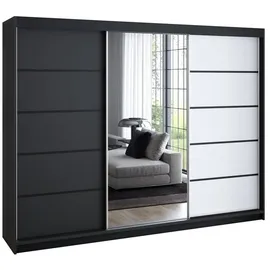 A&J MöbelLand Schiebetürenschrank VILUNO 200 x 215 x 59,5 cm Schwarz/Weiß