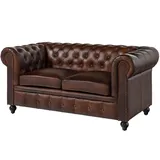 Massivmoebel24 Sofa 2-Sitzer Echtleder 158x82x75 braun CHESTERFIELD #102