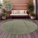Paco Home Teppich Outdoor Wetterfest, Moderne abstrakte Boho Designs mit 3D Struktur, Pflegeleicht, ideal für Terrasse Wohnzimmer & Küche, Grösse:120 cm Rund, Farbe:Grün 4