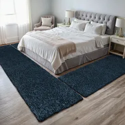 Hochflor-Bettumrandung "My Shaggy", blau (dunkelblau), H:37mm, Obermaterial: 100% Polypropylen, MYFLAIR MÖBEL & ACCESSOIRES, Bettumrandung, Shaggy, Uni-Farben, leicht glänzend, extra flauschig, Läufer-Set