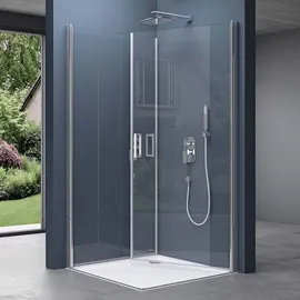 SoGood doporro Eck-duschkabine Eckdusche 90x90x195cm Duschabtrennung Esg-sicherheitsglas Klarglas inkl. beidseitiger Easy-clean-beschichtung Hebe- und Senkmechanismus