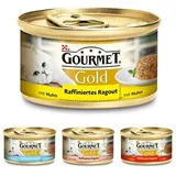 Purina Gourmet Gold Raffiniertes Ragout Mixpaket Katzennassfutter, Huhn, Thunfisch, Lachs und Rind, 48er Pack (4 x 12 x 85 g Dose)