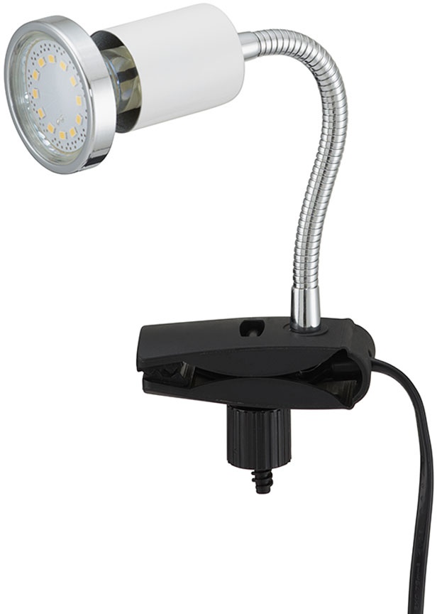 Klemmlampe weiß Klemmleuchte Klemmlampe LED mit Stecker, Tischleuchte Leselampe, Spot beweglich, Metall weiß, 1x LED 3W 250Lm 3000K, HxBxA 14x3,5x14 cm