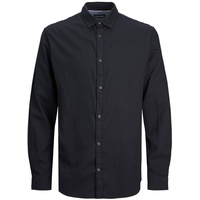 JACK & JONES JACK&JONES Hemd Slim Fit Business Shirt Weiches Langarm Twill Oberteil aus Baumwolle JJEGINGHAM, Größe Hemd:S,Farben:Schwarz