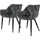 ML DESIGN modern living ML-Design Esszimmerstühle 2er Set Anthrazit, Küchenstuhl mit dickem Samtstoff gepolsterter Sitz, Metallbeinen, Wohnzimmerstuhl mit Rücken- und Armlehnen, Gesteppter Polsterstuhl, Ergonomischer Sessel