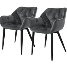 ML DESIGN modern living ML-Design Esszimmerstühle 2er Set Anthrazit, Küchenstuhl mit dickem Samtstoff gepolsterter Sitz, Metallbeinen, Wohnzimmerstuhl mit Rücken- und Armlehnen, Gesteppter Polsterstuhl, Ergonomischer Sessel