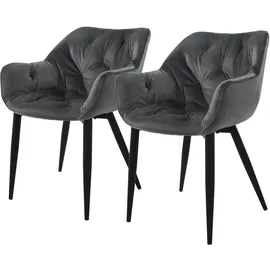 ML DESIGN modern living ML-Design Esszimmerstühle 2er Set Anthrazit, Küchenstuhl mit dickem Samtstoff gepolsterter Sitz, Metallbeinen, Wohnzimmerstuhl mit Rücken- und Armlehnen, Gesteppter Polsterstuhl, Ergonomischer Sessel