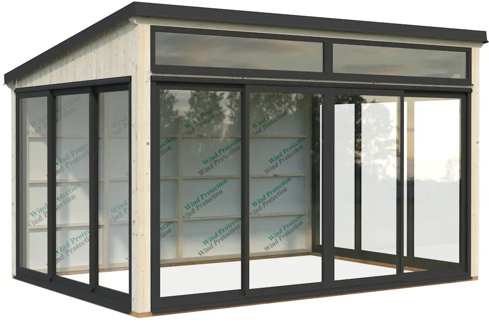 Palmako Glashaus Saga 11,6 m2 Slide Plus (Wintergartenanbau inkl. Rückwand) naturbelassen