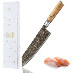 Zayiko BlackMagma ‚Äì Kiritsuke Messer 21 cm | Damast-Allesk√∂nner mit traditioneller Klingenform & Ahornholzgriff