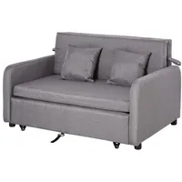 Homcom Schlafsofa, Schlafcouch mit Stauraum, Wurfkissen, Armlehne, 2er-Sofa mit Schlaffunktion, Leinenoptik, Gepolstert Couch mit Rollen für Wohnzimmer, Schlafzimmer, Grau