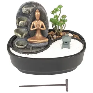 NATIV LEMODO Zimmerbrunnen mit LED-Beleuchtung, Tischbrunnen mit Buddha “Modern Namaste”, dekorativer Zierbrunnen mit Wasserfall und Zen Garten, Wasserbrunnen für Zuhause, Zimmerbrunnen als Zimmer Deko