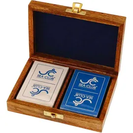 Nklaus Doppelte Spielkartenbox aus Mango-Holz und Messing 15x11x4,5cm – Dekoration