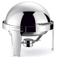 Morleos Speisewärmer Chafing Dish Set Roll-Up Deckel | rund 47x47x45cm | Volumen 6 Liter | Silber Edelstahl | Suppenwärmer Buffetwärmer Catering Rechaud Gastronomie Wärmebehälter