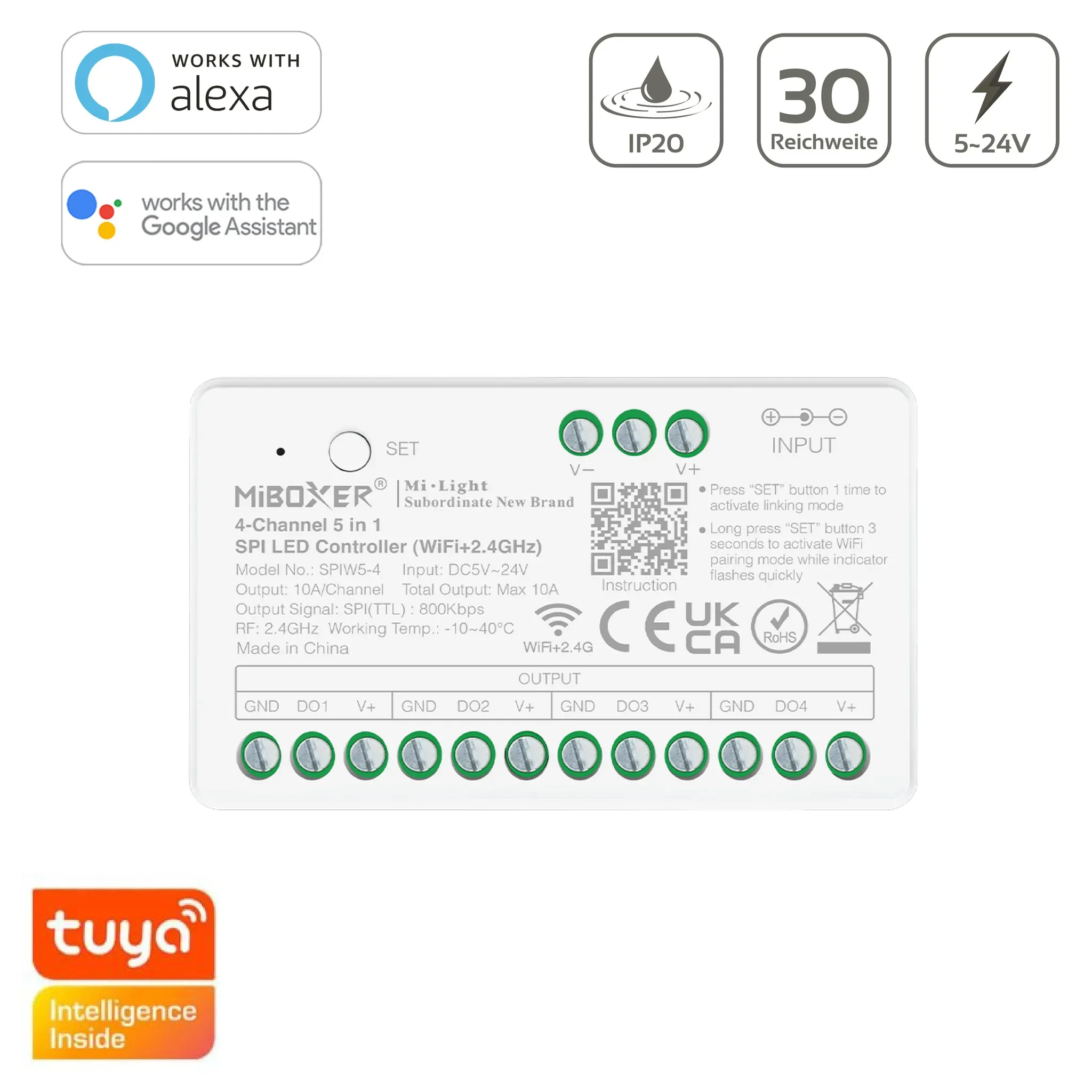 MiBoxer SPI 4-Kanal 5 in 1 LED Controller  (WiFi+2.4G) SPIW5-4