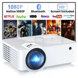 HOPVISION Beamer, Full HD 1080P Bluetooth 5.1, Tragbare Mini Beamer 4K Heimkino Unterstütz, 200" Display Smart Projektor Outdoor Kompatibel mit Smartphone/HDMI/USB/Pad/Fire Stick/PS5