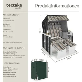 Tectake tectake® Strandkorb, gepolstert mit ausziehbaren Fußbänkchen, klappbare Seitentische und weitere Extras, 115 x 158 x 78 cm