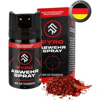 FYRO Pfefferspray zur Selbstverteidigung | KO Spray | Abwehrspray | Jet - Fog Sprühstrahl | 4 Meter Reichweite | Verteidigungsspray zur Tierabwehr | Hundeabwehr | 40 ml | klein