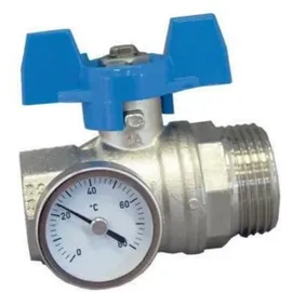 OVENTROP - Kugelhahn 1'' blauer Griff m.Thermometer, 1IG x 1"AG, flachdicht."