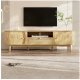 Okwish TV-Schrank MDF Natur 165x37x46 cm mit Rattan-Front, Schiebetür, Türen und Schubladen