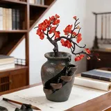 L27 Zimmerbrunnen - Tischbrunnen - Fließendes Wasser Vasen-Deko - Kunstharz mit Baum und Blumen - Für Wohnzimmer und Büro