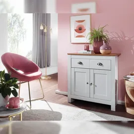 FineBuy Sideboard MDF Weiß - Eiche 80cm Kommode mit 2 Schubladen & 2 Türen modernes Design