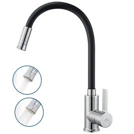 auralum max Küchenarmatur Wasserhahn mit Flexibler Auslauf Spültischarmatur mit 2 Strahlarten 360° Drehbar Armatur schwarz