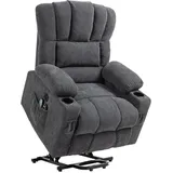 Homcom Fernsehsessel mit Aufstehhilfe Elektrisch Relaxsessel mit Liege-, Heiz- und Massagefunktion, TV-Sessel mit Typ-C- und USB-Anschlüssen, Becherhalter, Dunkelgrau Kunststoff, 93x110x91 cm, Wohnzimmer, Sessel, Fernsehsessel
