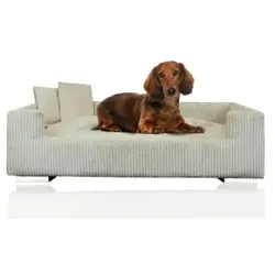 Rohrschneider ® Hundesofa, Hundebett Cord für mittelgroße und große Hunde, inkl. 2 Dekokissen beige