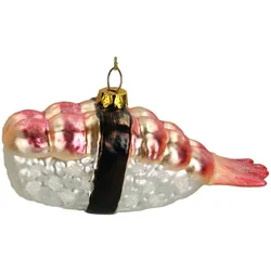 Christbaumschmuck Glas 10,2cm Nigiri Sushi Figur Handbemalt & mit Glitzer Weihnachtsbaum Anhänger Christbaumanhänger Weihnachtsbaumschmuck Rosa Weiß