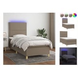 vidaXL Boxspringbett mit Matratze & LED Taupe 90x200 cm Stoff