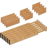 Relaxdays Schubladentrenner, Set, verstellbare Länge von 43,5 bis 57 cm, Bambus, Schubladenteiler Küche, Natur