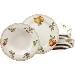 Tafelservice CREATABLE "Teller Set, Geschirr-Set Flora Orchard", bunt (weiß, bunt), 12 tlg., Porzellan, Geschirr-Sets, Service, Früchtedekor, 12 Teile, für 6 Personen