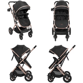 KIKKABOO Kinderwagen Scarlett 2 in 1 umbaubar, Fußabdeckung, Wickeltasche, Korb schwarz