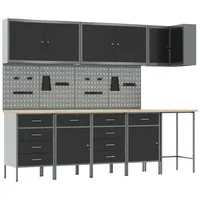VidaXL 12-tlg. Werkstattschrank-Set mit Stecktafel Schwarz MDF Metall