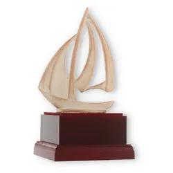 Pokal Zamakfigur Modern Segelboot gold-weiß auf mahagonifarbenen Holzsockel 19,4cm