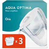 Aqua Optima Oria Wasserfilterkanne & 3 x 30 Tage Evolve+ Wasserfilterkartusche, 2,8 Liter Fassungsvermögen, zur Reduzierung von Mikroplastik, Chlor, Kalk und Verunreinigungen, Weiß