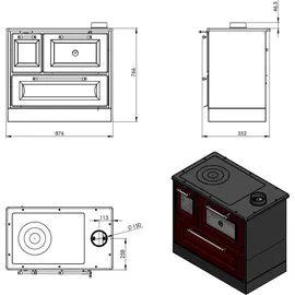 hosseven Kaminofen mit Backfach und Herdplatte 4012 Weiß Holzofen 8 kW Holz Ofen Mehrfachbelegung Kamin Heizofen Küchenherd
