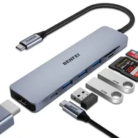 Benfei USB C HUB 7in1,USB-C HUB Multiport Adapter mit HDMI(4K@60Hz Zertifiziert)/100W Power Delivery/3*USB 3.0 5Gbps/SD/TF Card Reader(160MB/s) für iPhone 15 Pro/Max MacBook iPad Pro iMac S23 XPS17